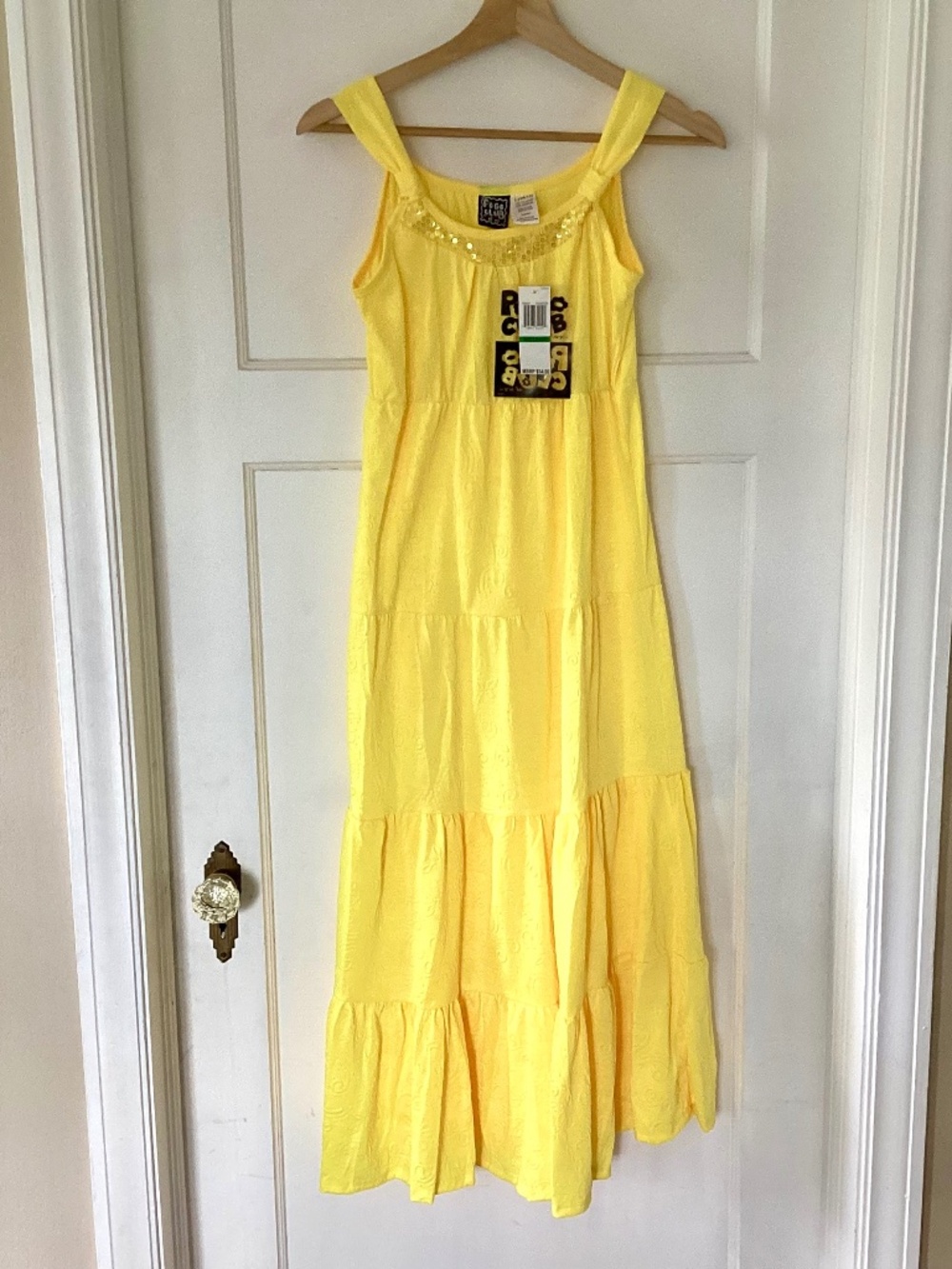 Pogo Club of NY Girls Dress Sun Yellow Sequin tiered maxi Dress Size 14-16 NWT.